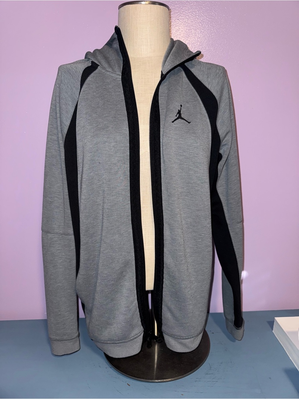 Jordan Gray and Black Full-Zip Teddy Jacket
